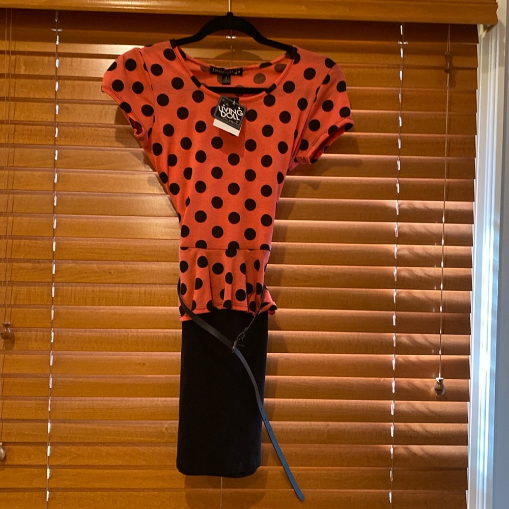 Polka Dot Living Doll LA dress with belt - size S NWT (OL)